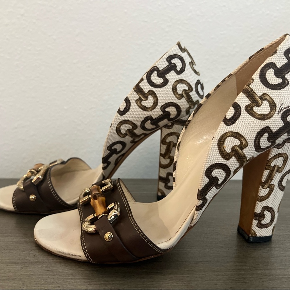 RARE Gucci Bamboo Horsebit Canvas Heels – Style 154221 – Size 7B – Tom Ford Era